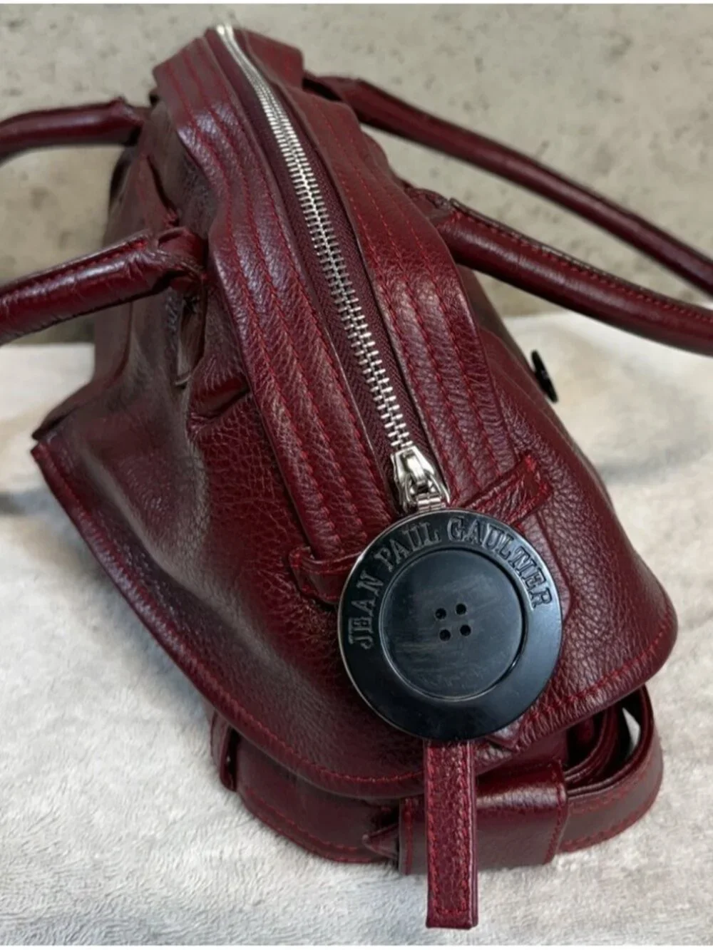 Jean Paul Gaultier Vintage Y2K Trench Coat Burgundy Leather Handbag Purse